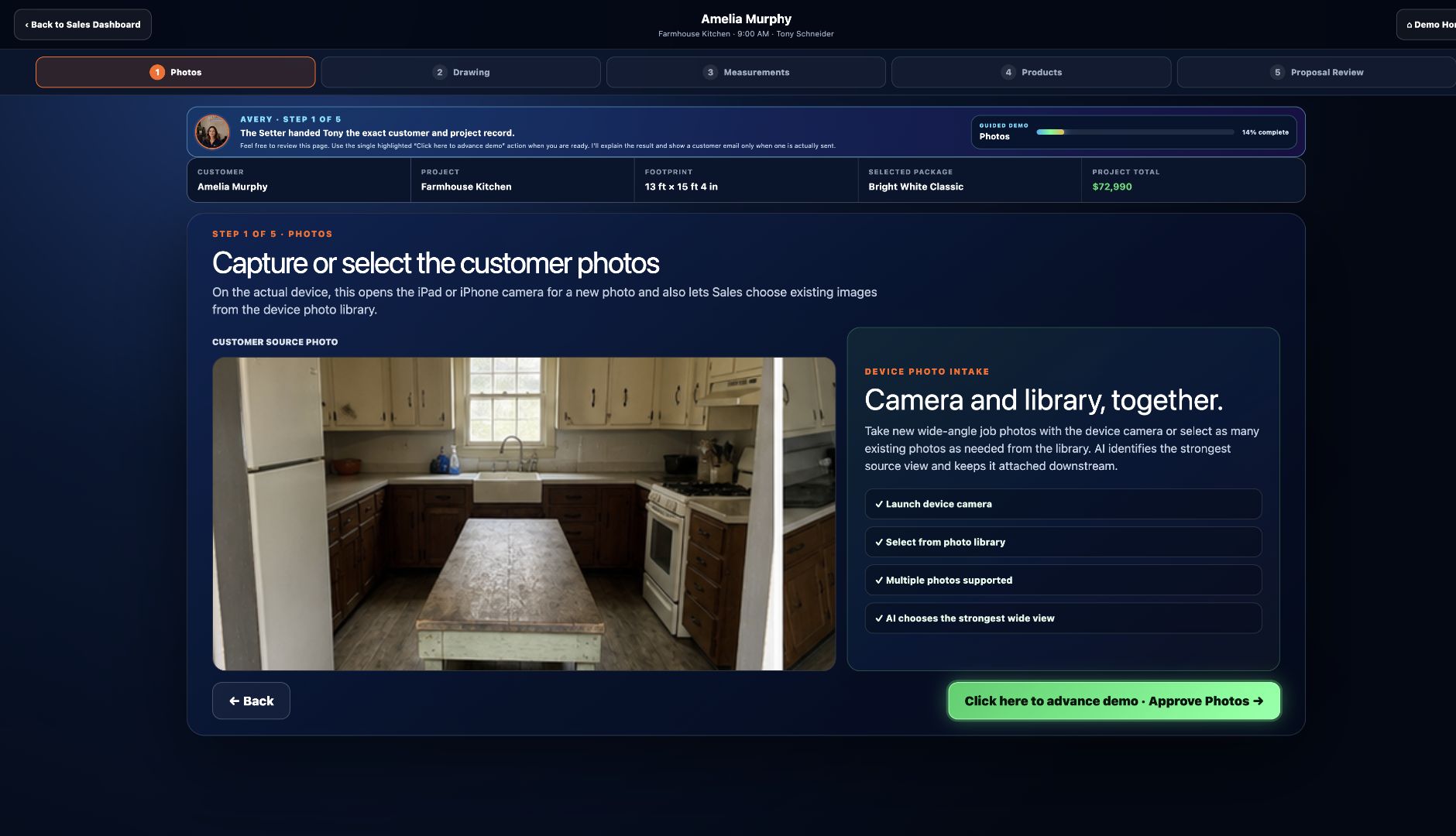 Amelia Murphy’s actual connected customer and project record in the PlanCrAI demo