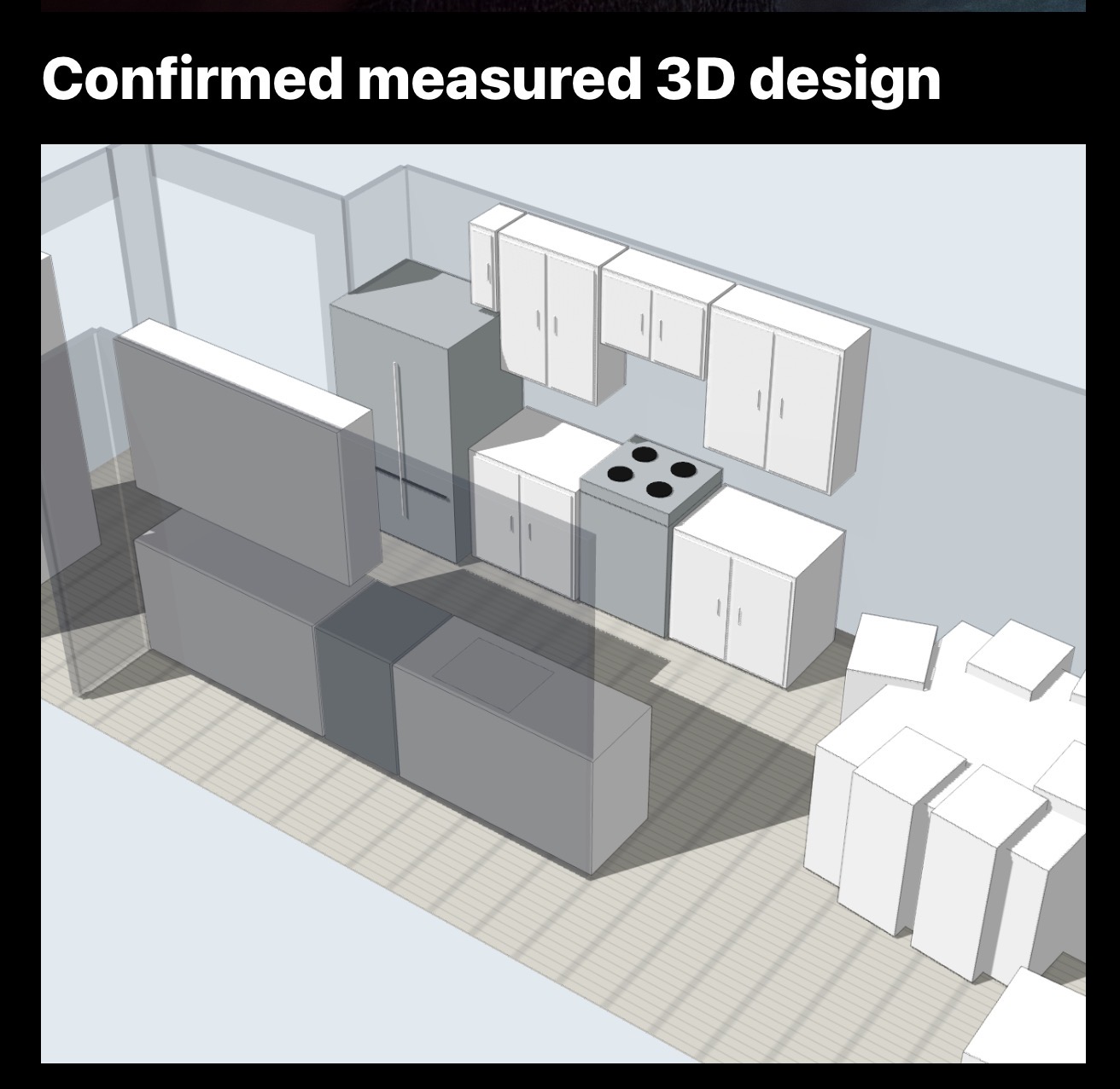 Confirmed measured 3D design of the kitchen