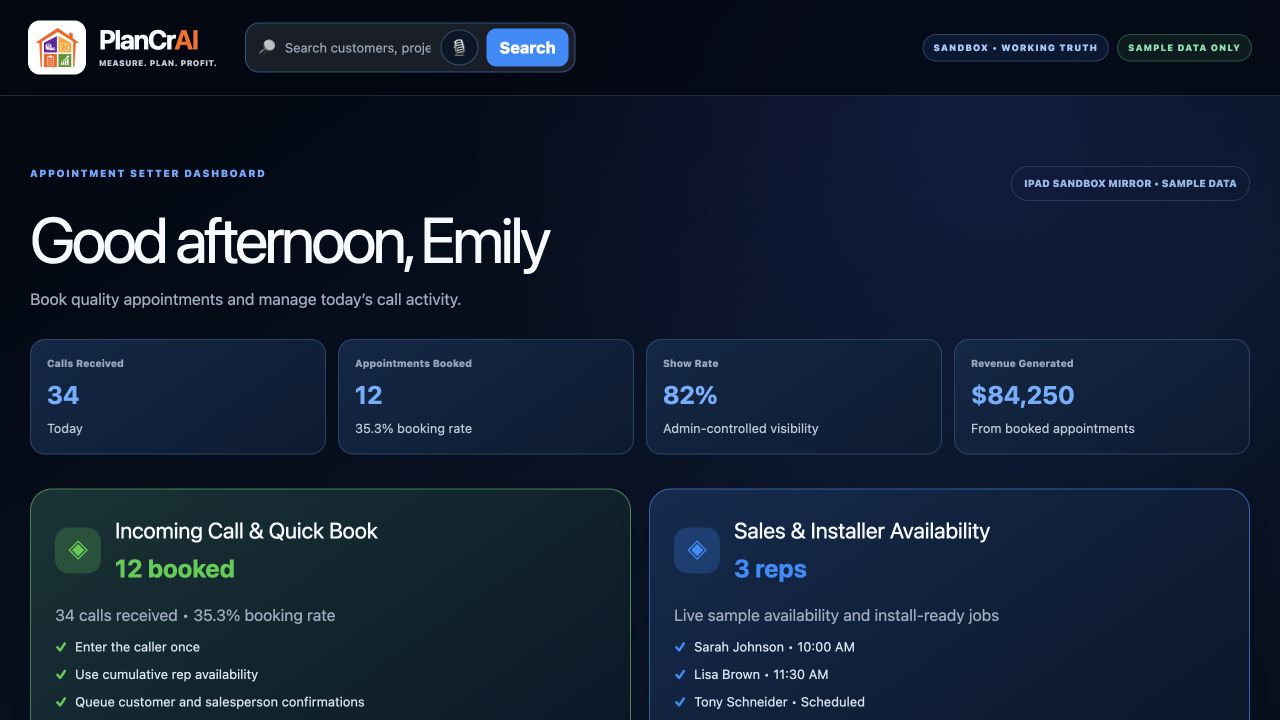 Actual Appointment Setter dashboard with sample data